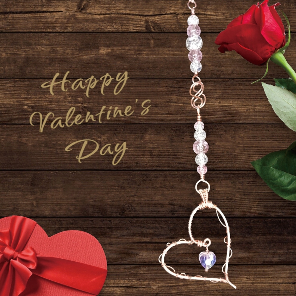 Artisan Heart Suncatcher with Glass and Crystal Beads - Picture 1 of 5